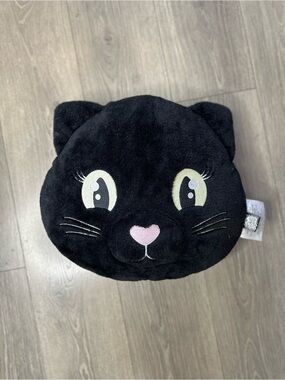 Dolls Kill Black Cat Face Plush Pillow with Pink Nose